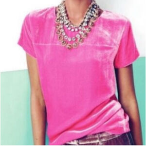 J Crew Hot Pink Velvet Short Sleeve Top